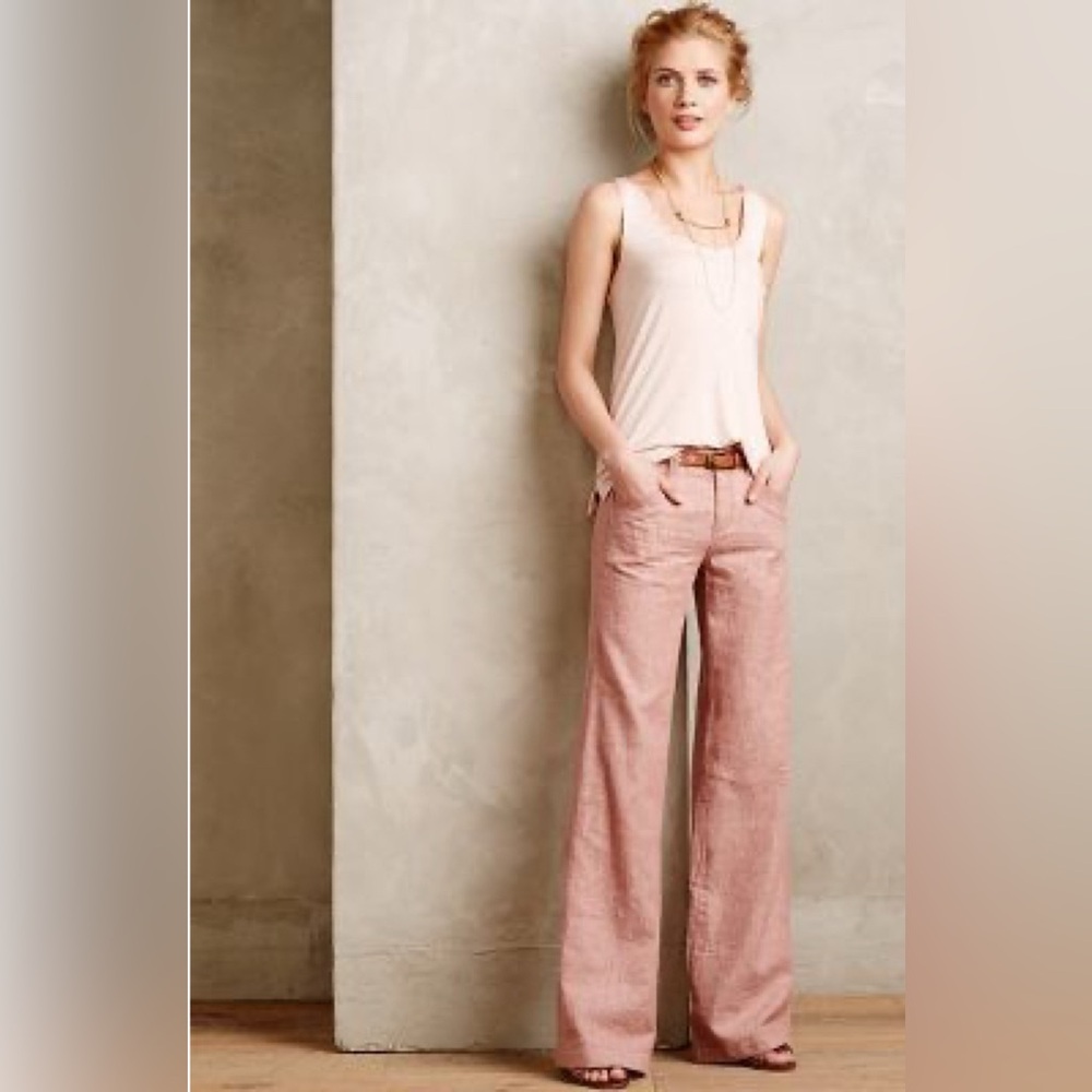 Anthropologie Blush Pink Wide-Leg Linen Pants